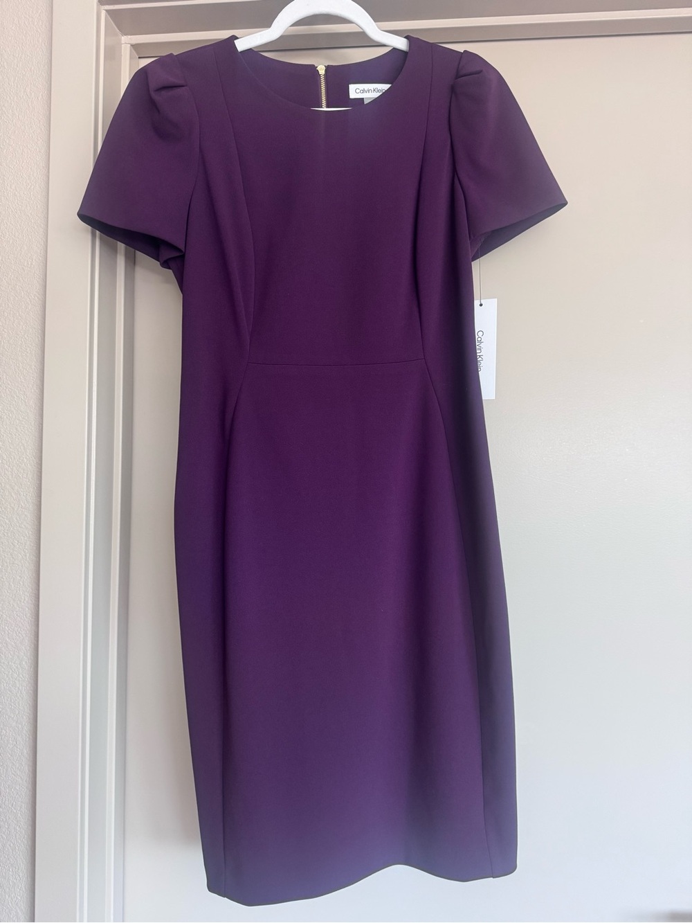 Calvin Klein Deep Plum Short-Sleeve Sheath Dress